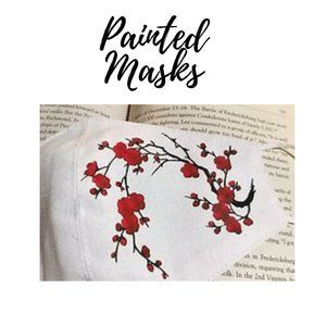 White Painted Linen Mask w/filter pocket